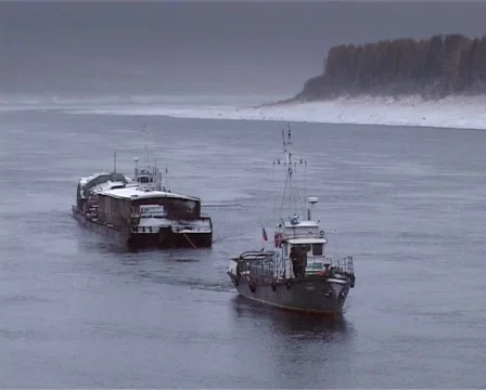 Barge on the river Stock Footage 1091290