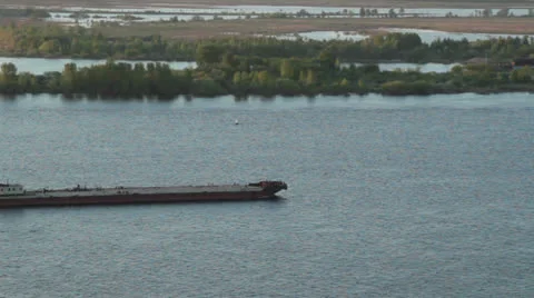 Barge on river Stock Footage 26323811