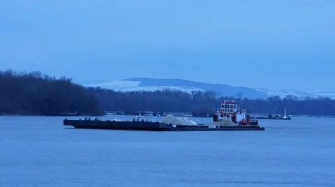 Barge is on the river. Video stock 46466310