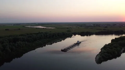 Barge on the river Stock Footage 163484876