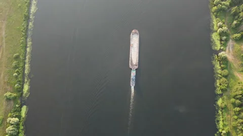 Barge on the river Stock Footage 163486260