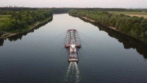Barge on the river Stock Footage 163486880