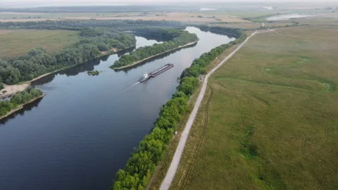 Barge on the river Stock Footage 164675881