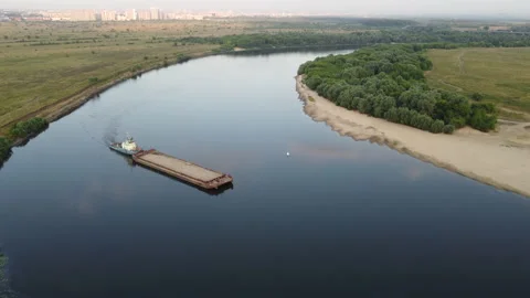 Barge on the river Stock Footage 164678092