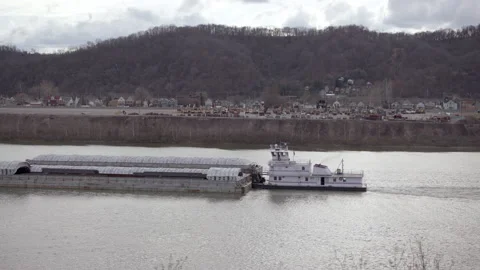 Barge on River Stock Footage 219321747