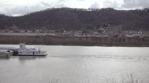 Barge on River Stock Footage 219321748