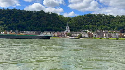Barge on the River Rhine in Germany Stock Footage 280794341