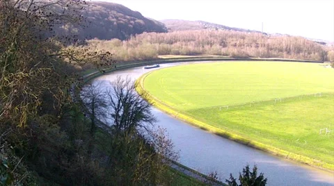 Barge on the river Sambre. Stock Footage 35398210