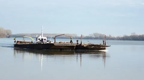 Barge is on the river in a sunny day. Stock Footage 46979629