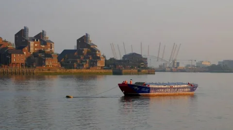 Barge on River Thames as seagull fly off Stock Footage 58586001