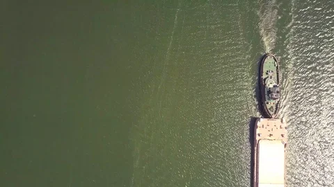Barge sail by Aerial Stockbeeldmateriaal 114836763