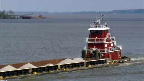 Barge sailing in the sea, Tug And Barge On James River Stock Footage 109126853
