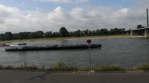 Barge Sails Against The Current Of The River Rhine. Time lapse 動画素材 42143706