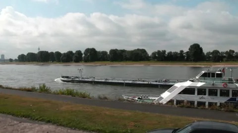 Barge Sails Against The Current Of The River Rhine. Time lapse Stock Footage 42143760