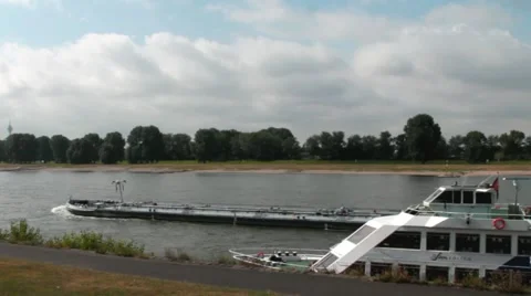 Barge Sails Against The Current Of The River Rhine. Time lapse Stock-Footage 42143825