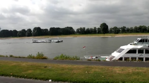 Barge Sails Against the Current of the River Rhine. Time Lapse Stock Footage 42143970