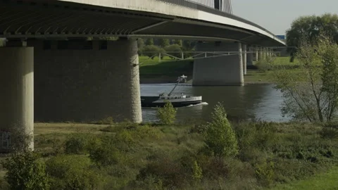 A barge sails on the river rhine 스톡 동영상 220213481
