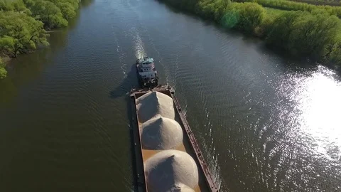 Barge with sand on the river Video stock 83341827