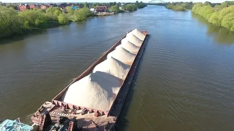 Barge with sand on the river Video stock 83341839
