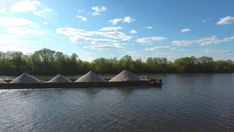 Barge with sand on the river Video stock 83341853