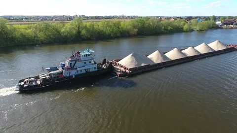Barge with sand on the river Video stock 83341857