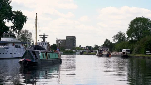 Barge on the Sharpness - Gloucester Canal at Saul Junction, United Kingdom Stock Footage 114647763
