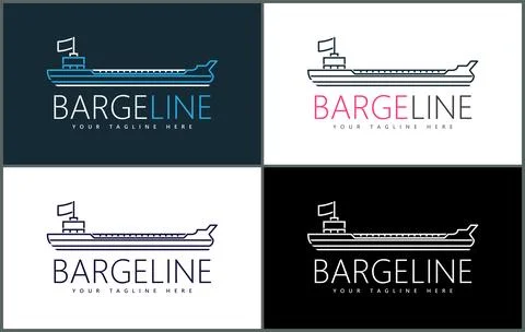 Barge ship and cargo line art luxury logo set template design Illustrazione stock
