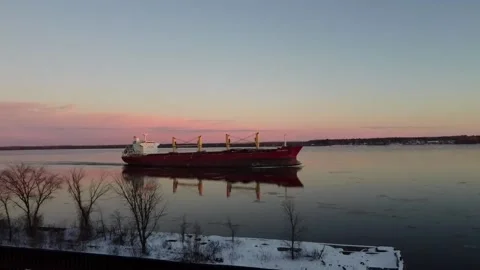 Barge Ship in the Saint Lawrence River Stock Footage 148185704