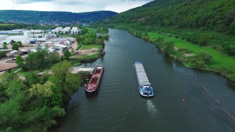 The barge slowly sails past the sand pit Stock Footage 154376161
