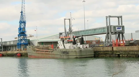 Barge tied up at a quay Stock Footage 46072091