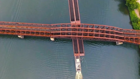 Barge Under Bridge Stock Footage 283677781