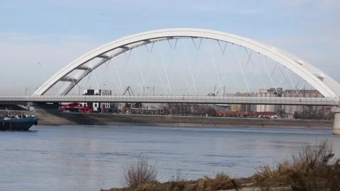 Barge under Zezelj Bridge Video stock 327553966