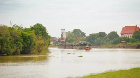 Barges go down the river. thailand, ayutthaya Stock Footage 40975762