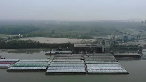 Barges Loading on the Mississippi River Stock Footage 166549380