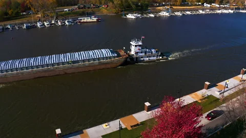 Barges on Mississippi Drone Stock Footage 146145259
