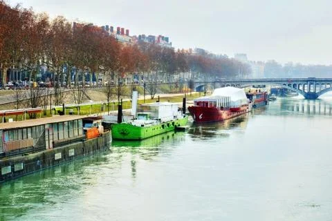 Barges on the rhone river Stock Photos