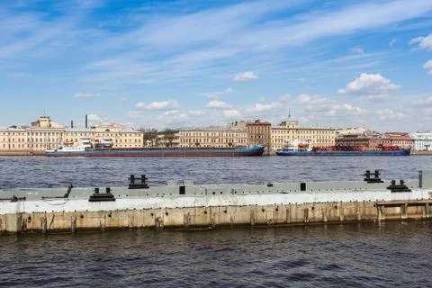 Barges on the river Neva. Stock Photos