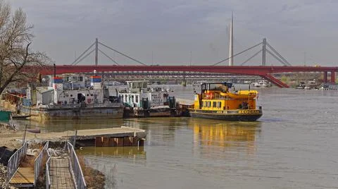 Barges river Sava Stock Photos