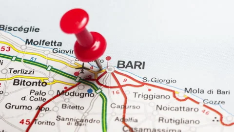 Bari pinned on a map of Italy Video stock 177349937