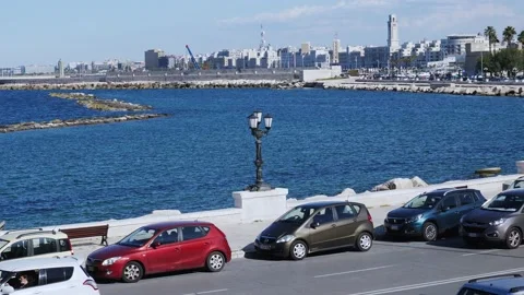 Bari seafront lights. Coastline and Twilight purple and blue sky Vídeo Stock 150808086