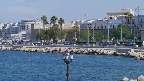 Bari seafront lights. Coastline and Twilight purple and blue sky Stock-Footage 217441969