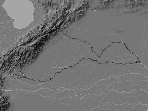 Barinas, Venezuela. Bilevel elevation map with lakes and rivers Illustrazione stock