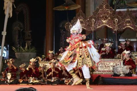 Baris Dancer Performing at Karya Agung Panyegjeg Bhumi Festival Ubud Bali Stock Photos