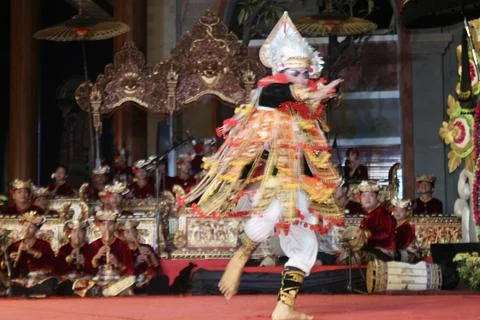 Baris Dancer Performing at Karya Agung Panyegjeg Bhumi Festival Ubud Bali Stock Photos