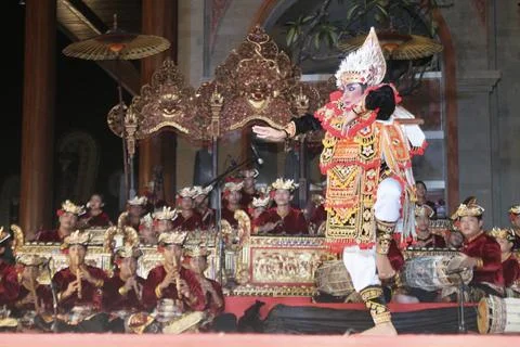 Baris Dancer Performing at Karya Agung Panyegjeg Bhumi Festival Ubud Bali Stock Photos