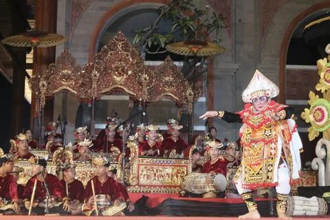 Baris Dancer Performing at Karya Agung Panyegjeg Bhumi Festival Ubud Bali Stock Photos