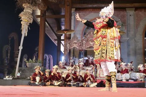 Baris Dancer Performing at Karya Agung Panyegjeg Bhumi Festival Ubud Bali Stock Photos