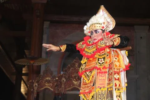 Baris Dancer Performing at Karya Agung Panyegjeg Bhumi Festival Ubud Bali Stock Photos