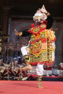 Baris Dancer Performing at Karya Agung Panyegjeg Bhumi Festival Ubud Bali Stock Photos