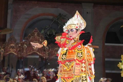 Baris Dancer Performing at Karya Agung Panyegjeg Bhumi Festival Ubud Bali Stock Photos